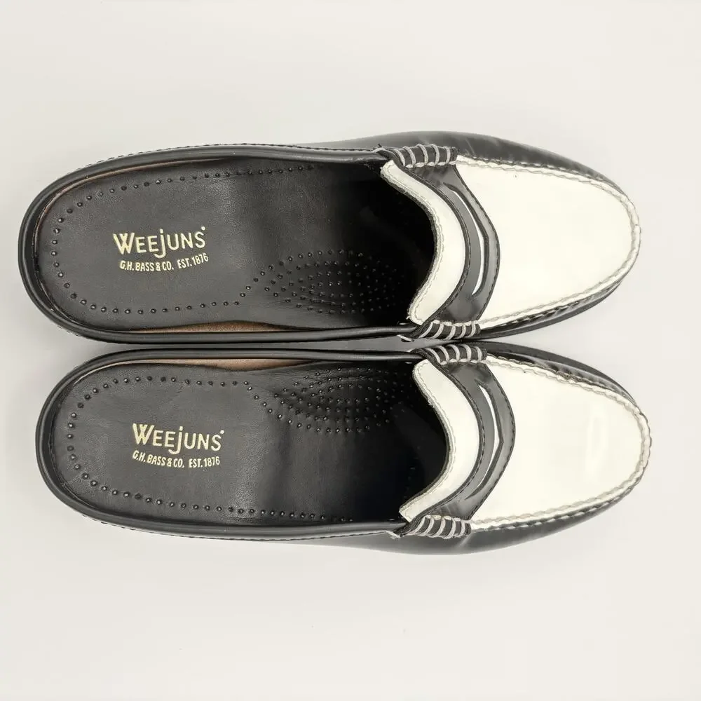 G.H. Bass Weejuns Two Tone Penny Loafer Mule Slides Black White Size 6